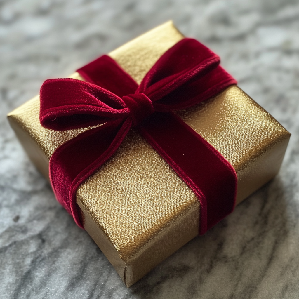 Ein in Gold verpacktes Geschenk | Quelle: Midjourney