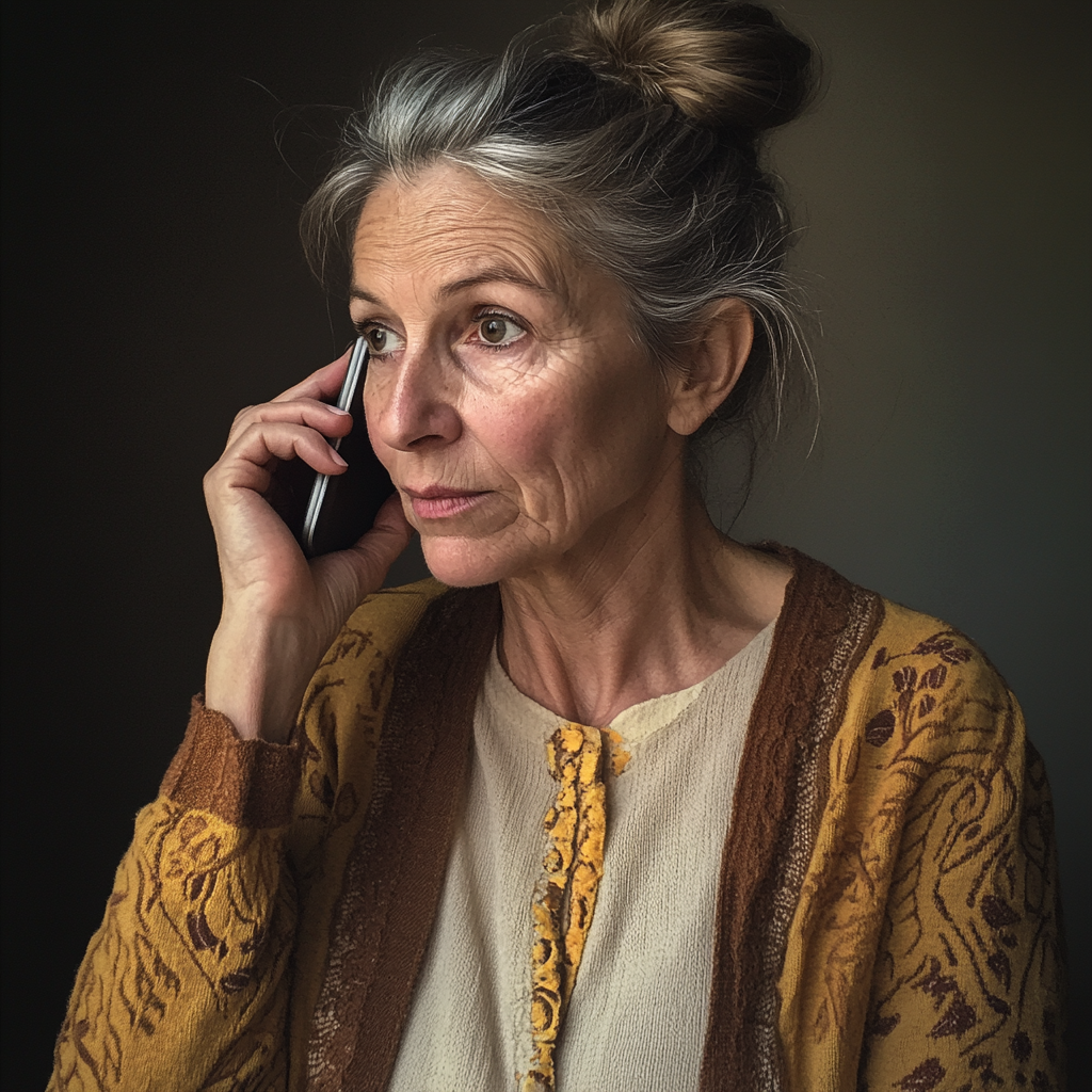 Eine ältere Frau spricht am Telefon | Quelle: Midjourney