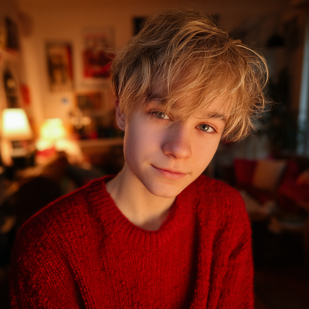 Chłopiec w czerwonym swetrze | Źródło: Midjourney
