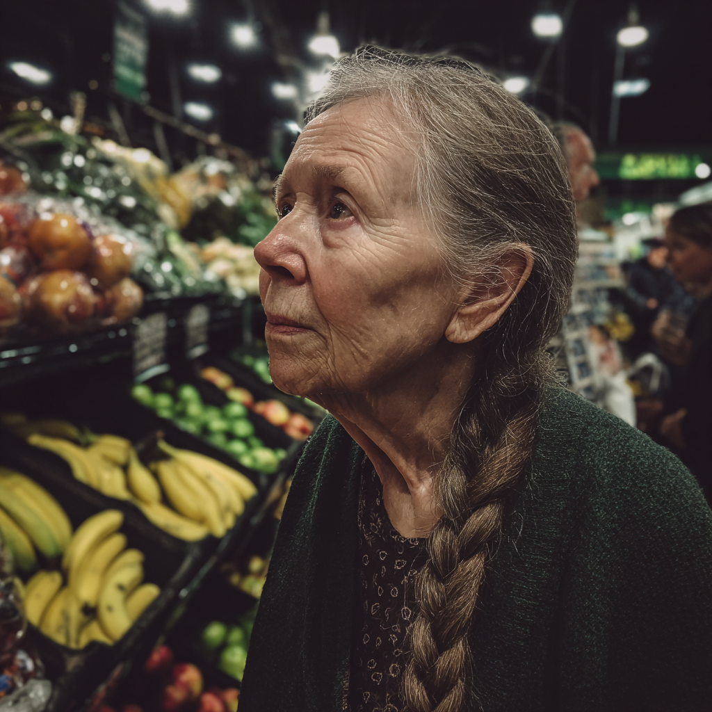 Starsza kobieta w zielonym kardiganie | Źródło: Midjourney