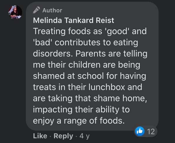 Der Kommentarbereich eines viralen Posts, der enthüllte, dass eine Lehrerin das Essen in der Lunchbox eines Schülers kritisierte | Quelle: Facebook/MelindaTankardReist
