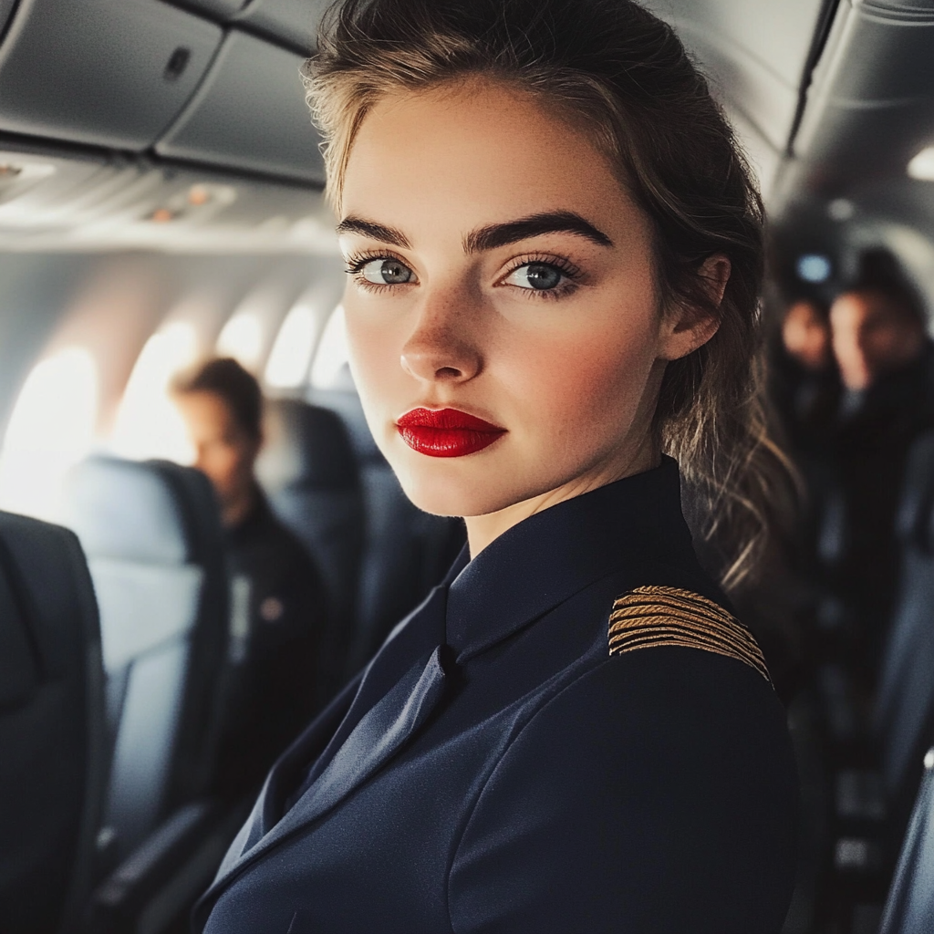 Eine Nahaufnahme einer Flugbegleiterin | Quelle: Midjourney