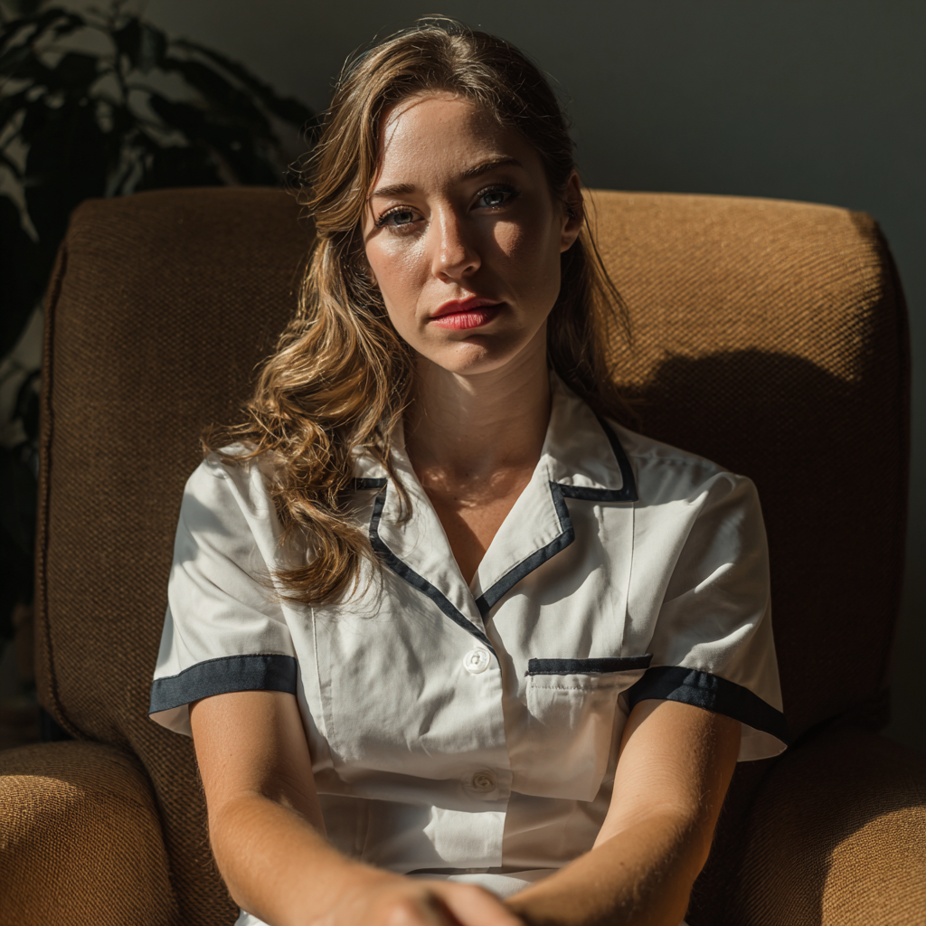 Eine entschlossene Frau, die auf einer Couch sitzt | Quelle: Midjourney