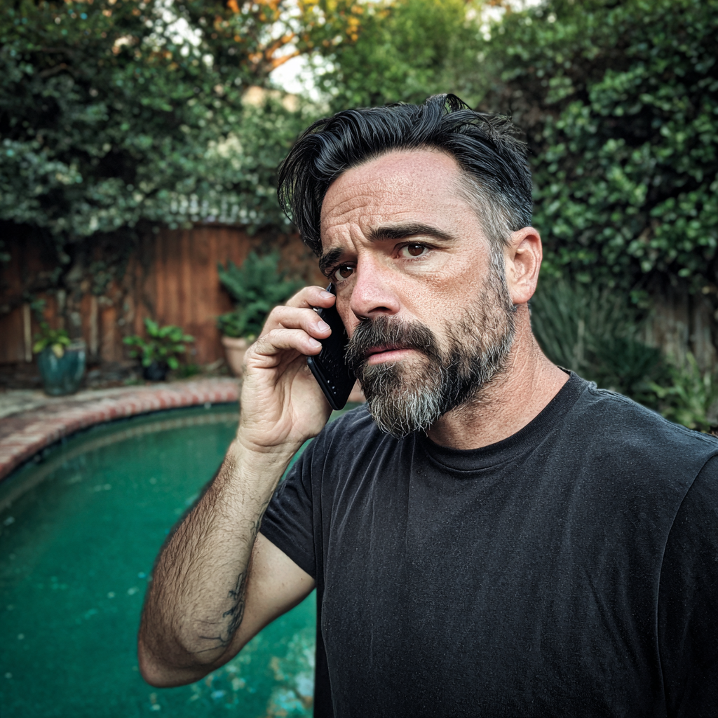 Ein stirnrunzelnder Mann, der am Telefon spricht | Quelle: Midjourney