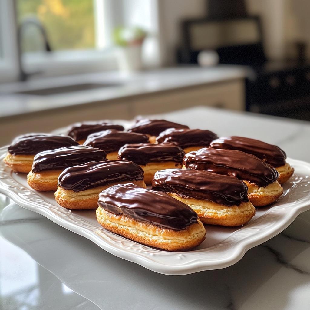 Eine Platte mit Schokoladen-Eclairs | Quelle: Midjourney