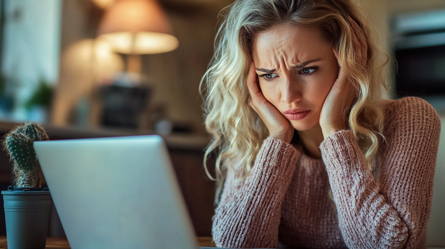 Eine Frau, die sich vor einem Laptop aufregt | Quelle: Midjourney