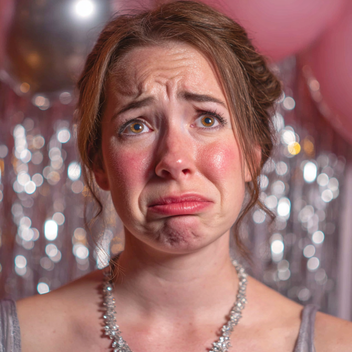 Eine Frau sieht am Boden zerstört aus auf ihrer Geburtstagsfeier | Quelle: Midjourney