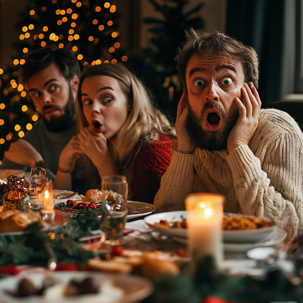 Schockierte Menschen bei einem Abendessen | Quelle: Midjourney