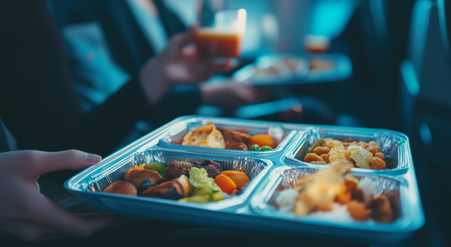 Ein Tablett mit Essen im Flugzeug | Quelle: Midjourney