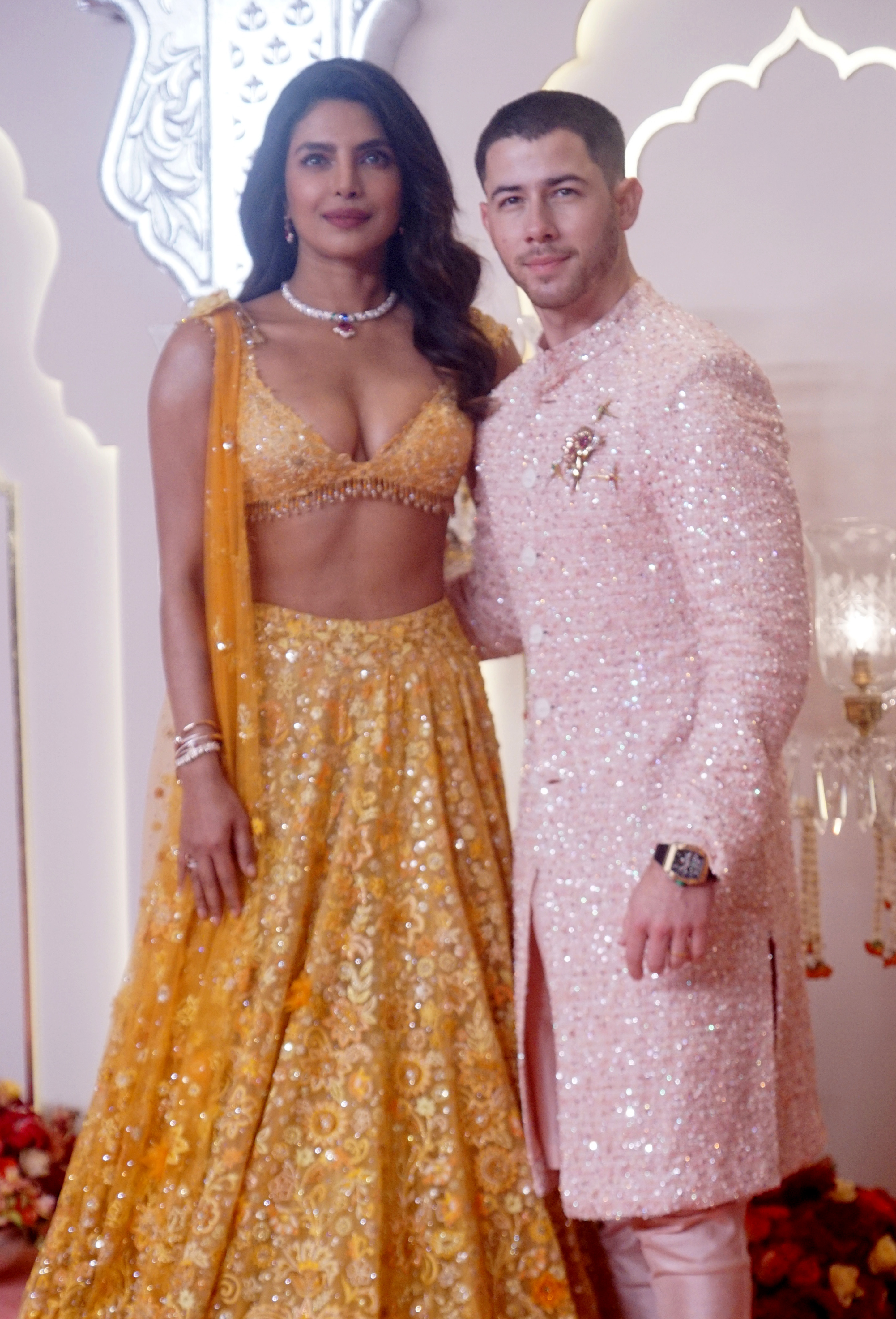 Priyanka Chopra und Nick Jonas bei der Hochzeit von Anant Ambani und Radhika Merchant am 12. Juli 2024 in Mumbai, Indien. | Quelle: Getty Images