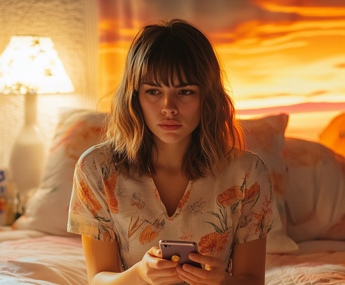 Eine Frau, die auf ihrem Bett sitzt | Quelle: Midjourney