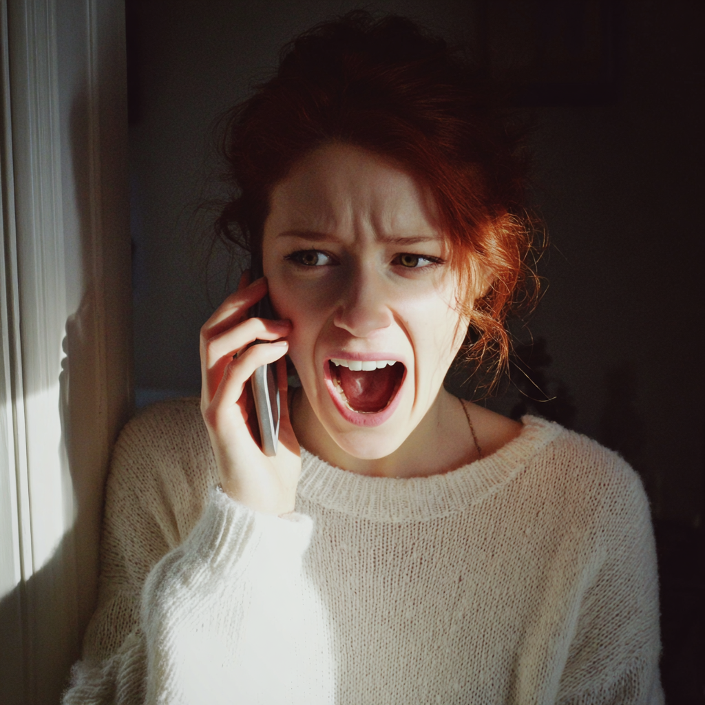 Eine Frau, die am Telefon schreit | Quelle: Midjourney