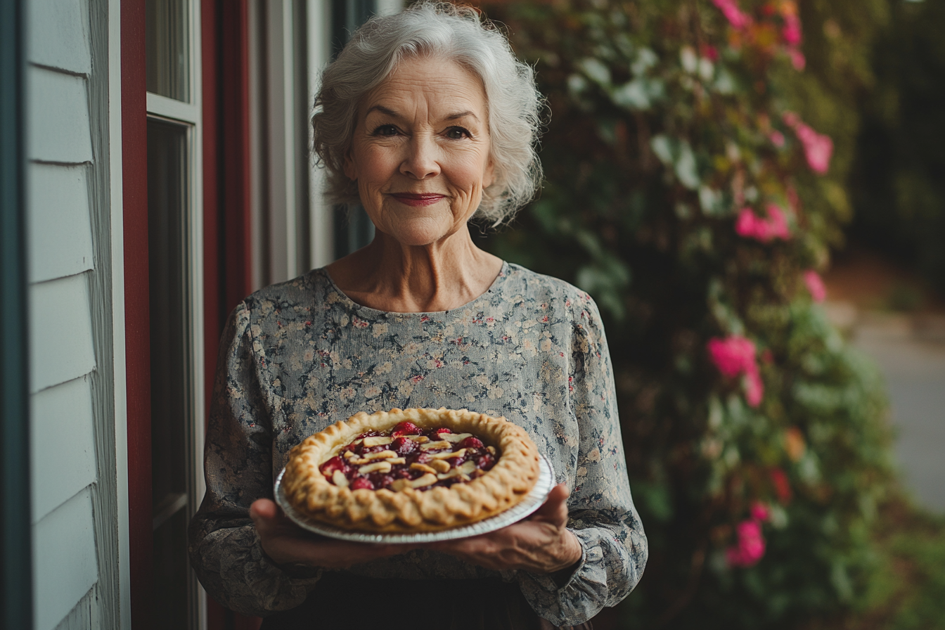 Eine Frau hält einen Kuchen | Quelle: Midjourney