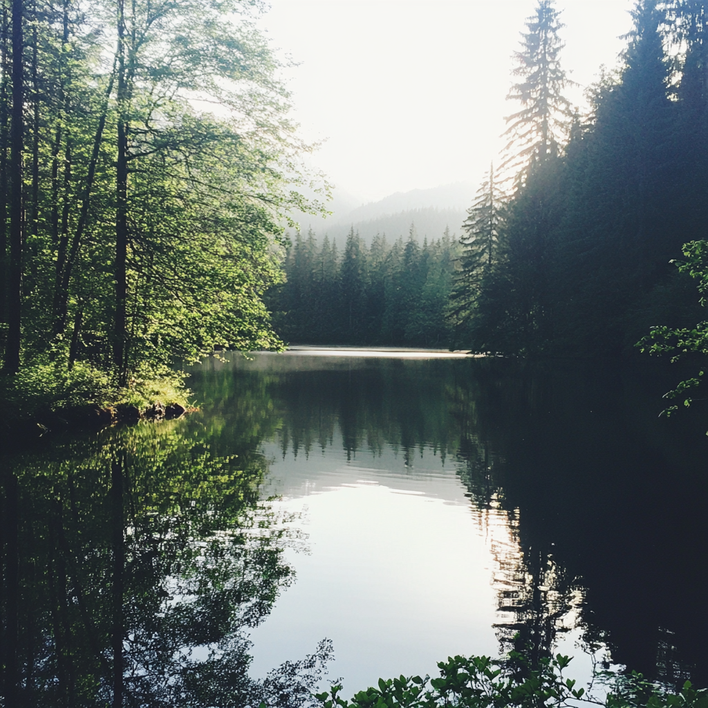 Ein Gewässer in einem Wald | Quelle: Midjourney