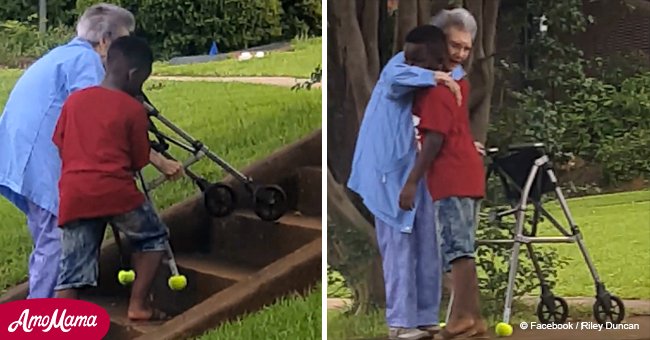 Ein süßes Video von einem 8-jährigen Jungen, der einer älteren Frau die Treppe hinauf hilft, verblüfft das Internet