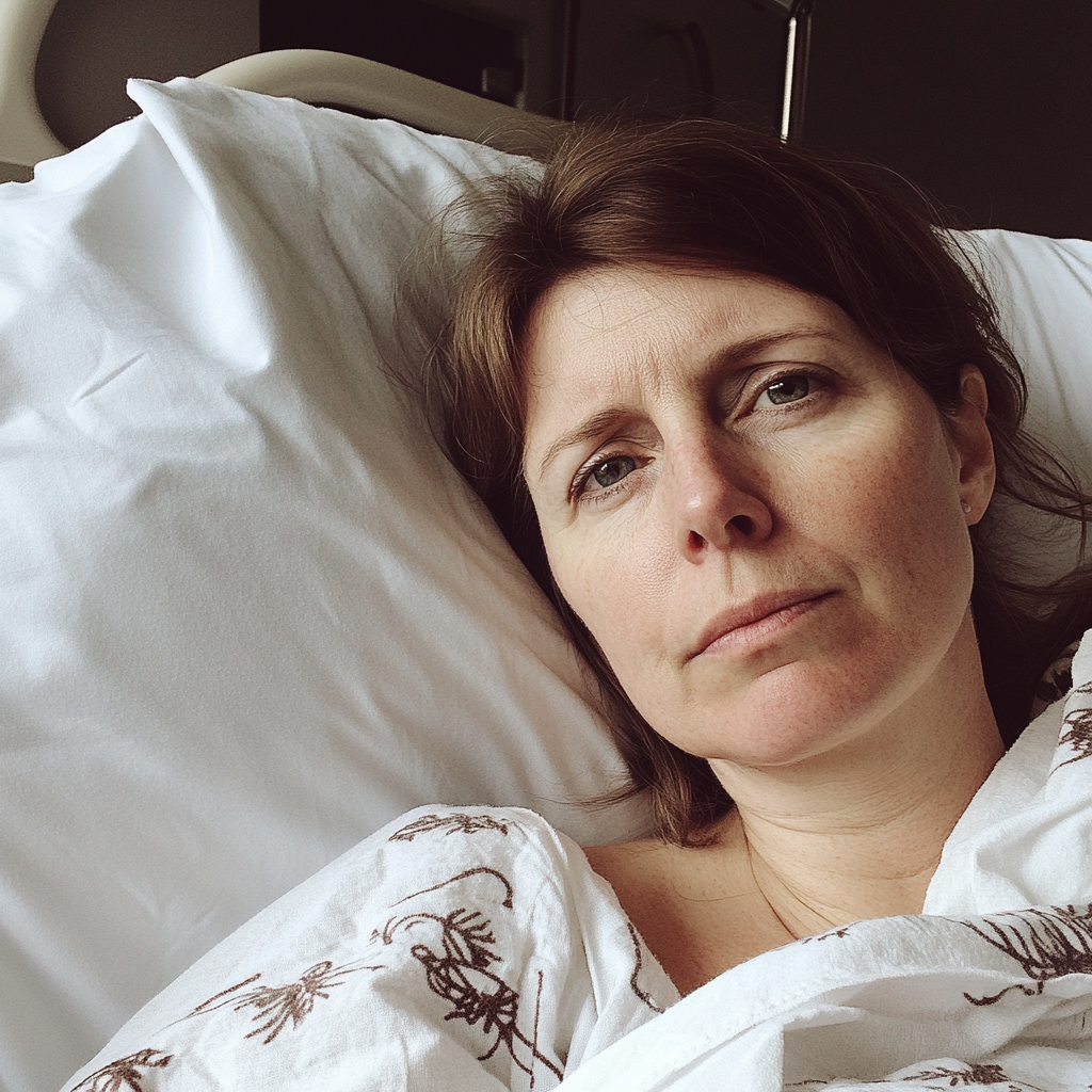 Eine Frau in ihrem Krankenhausbett | Quelle: Midjourney