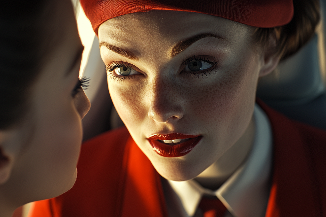 A flight attendant talking to a passenger | Source: Midjourney