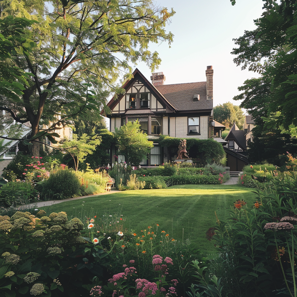 Ein schönes Haus mit einem großen Garten | Quelle: Midjourney