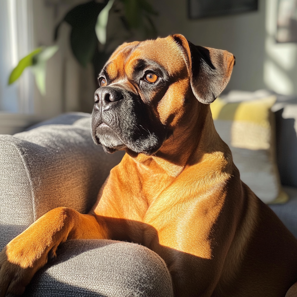 Ein Hund, der auf einer Couch sitzt | Quelle: Midjourney