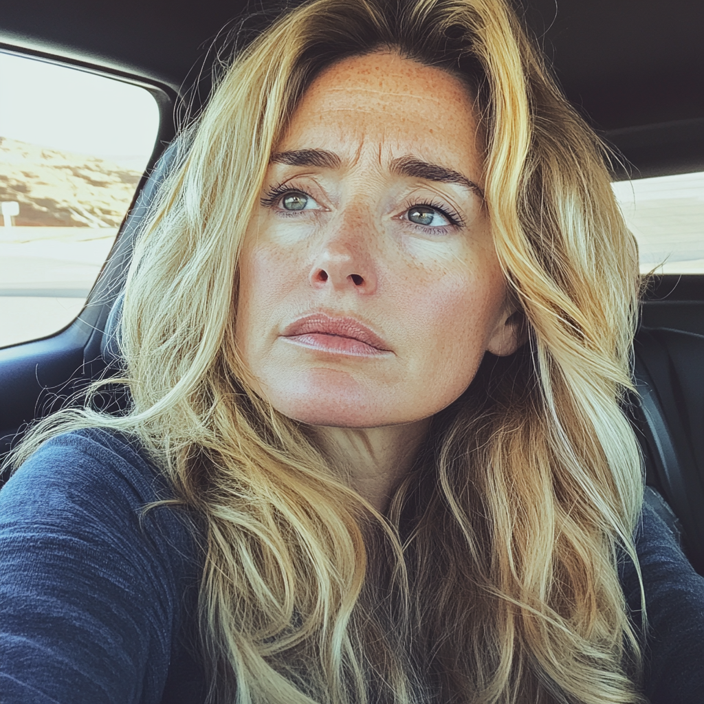 Eine besorgte Frau, die in einem Auto sitzt | Quelle: Midjourney
