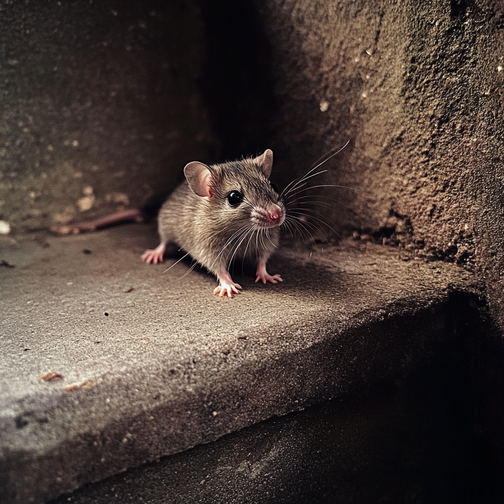Eine Maus auf einer Betonstufe | Quelle: Midjourney