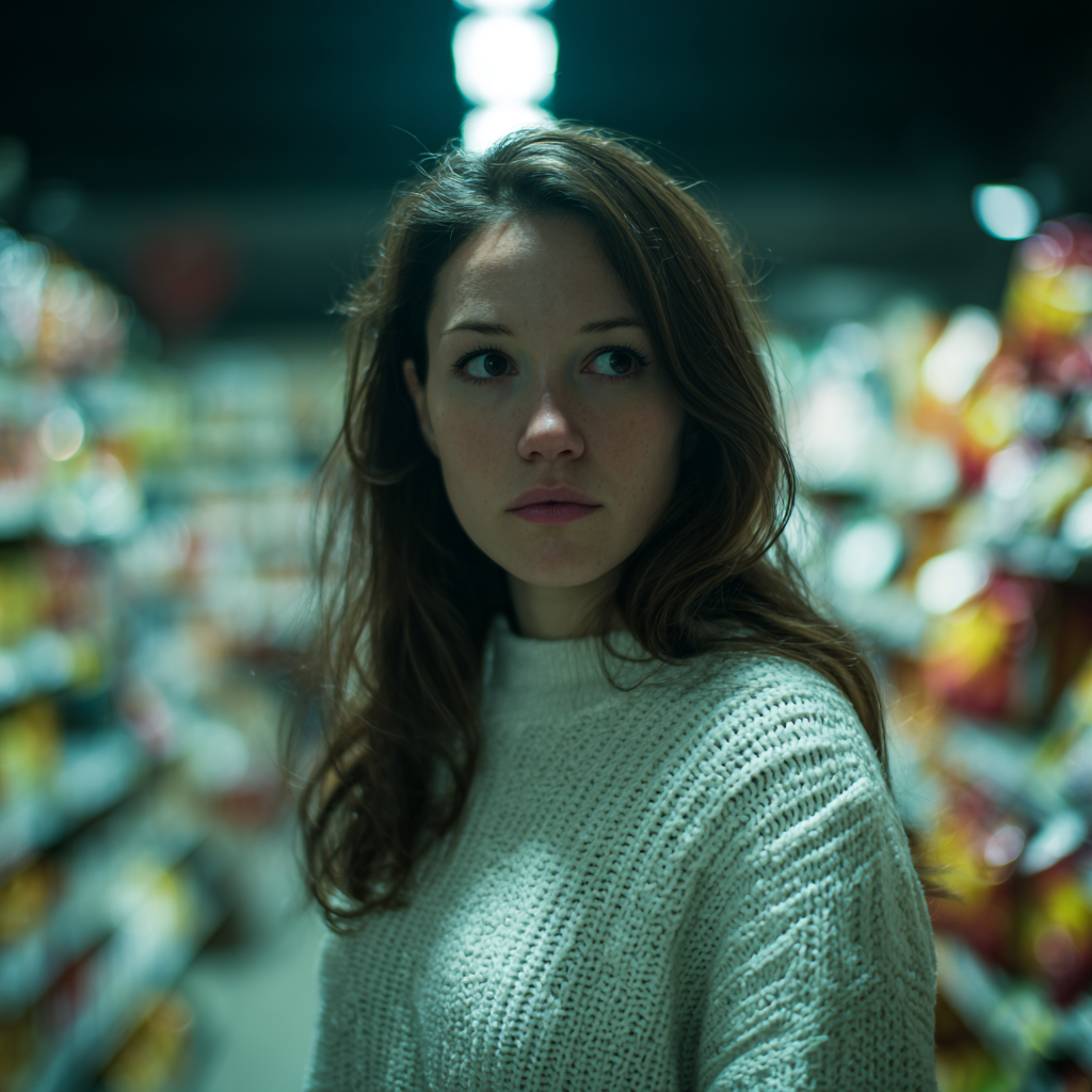 Eine Nahaufnahme einer besorgten Frau | Quelle: Midjourney