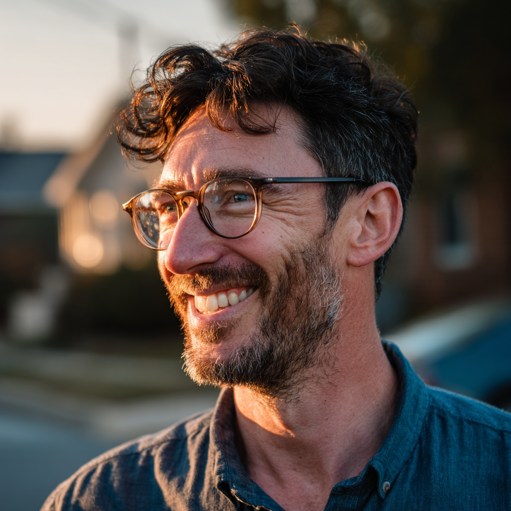 Zbliżenie uśmiechniętego mężczyzny | Źródło: Midjourney