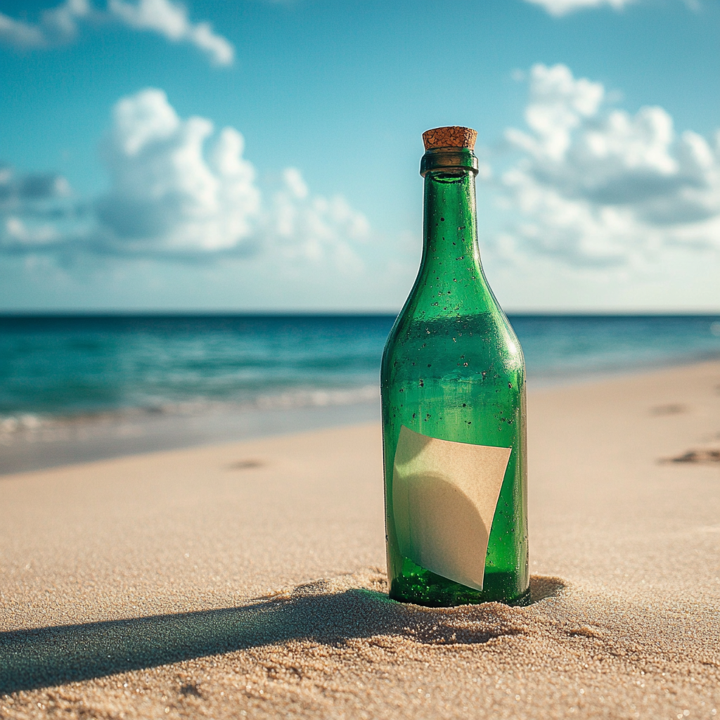 Eine Flasche auf Sand | Quelle: Midjourney