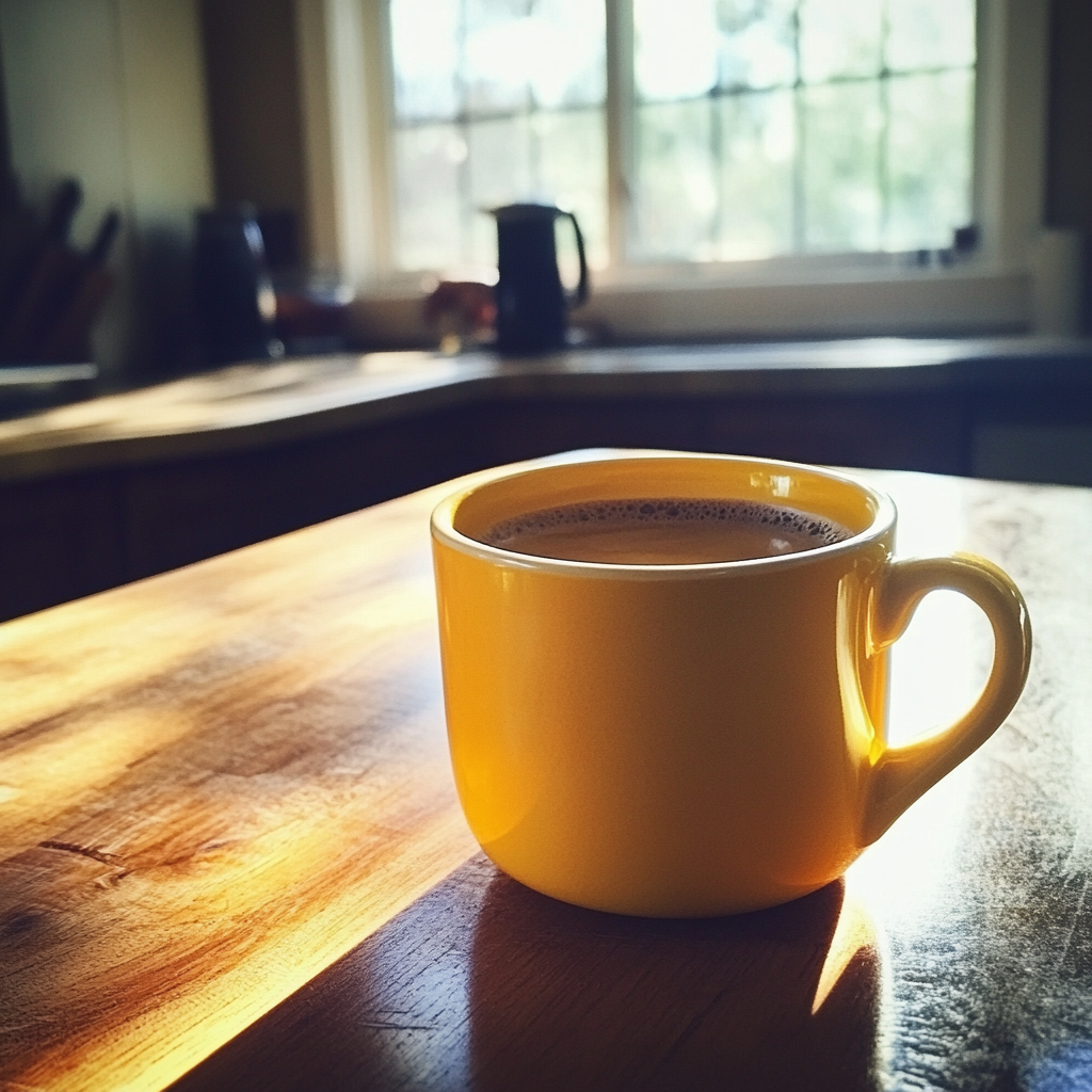 Eine Tasse Kaffee auf einem Tisch | Quelle: Midjourney