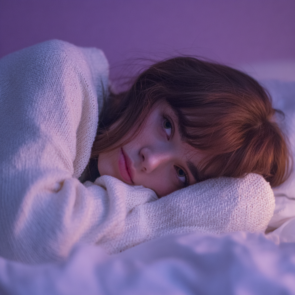 Ein Mädchen, das auf seinem Bett liegt | Quelle: Midjourney