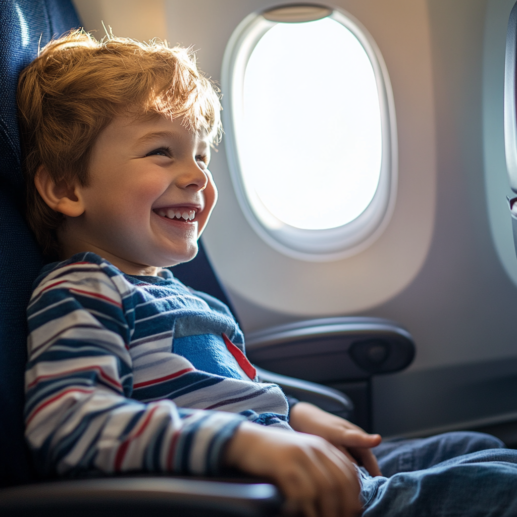 Der kleine Junge lächelt von seinem Platz aus. | Quelle: Midjourney