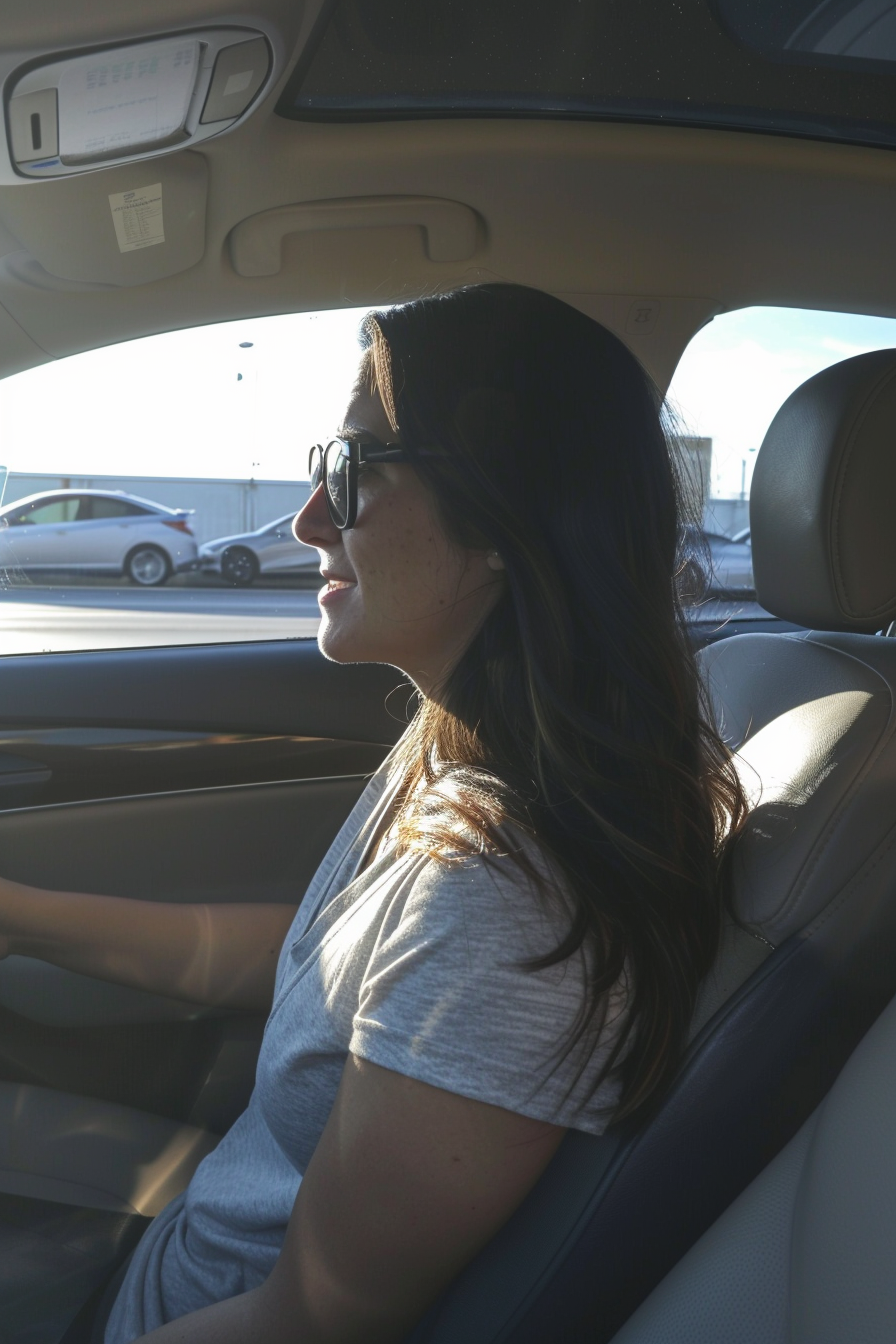 Frau auf dem Beifahrersitz eines Autos | Quelle: Midjourney