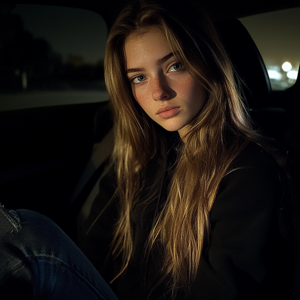 Eine junge Frau sitzt in einem Auto | Quelle: Midjourney