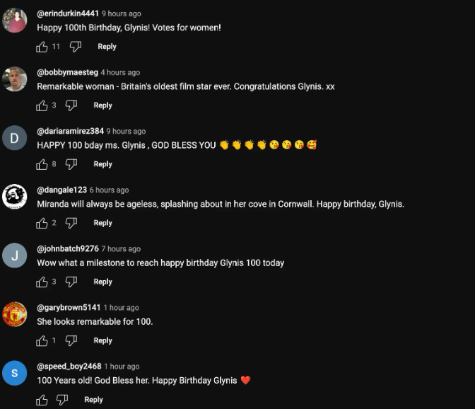 Fan-Kommentare über Glynis Johns, vom 5. Oktober 2023 | Quelle: YouTube/ABC7