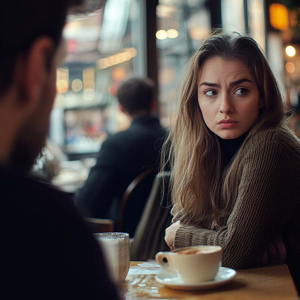 Eine genervte Frau in einem Café | Quelle: Midjourney