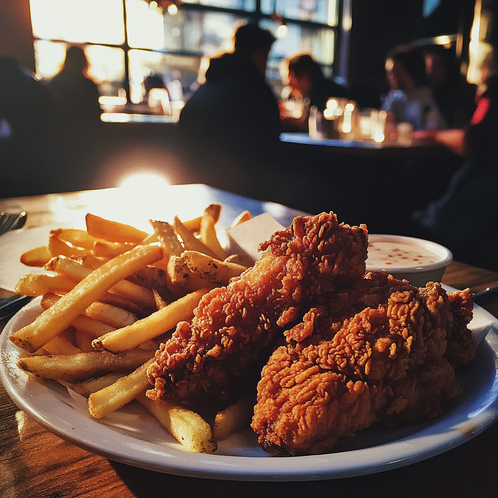 Brathähnchen und Pommes Frites | Quelle: Midjourney