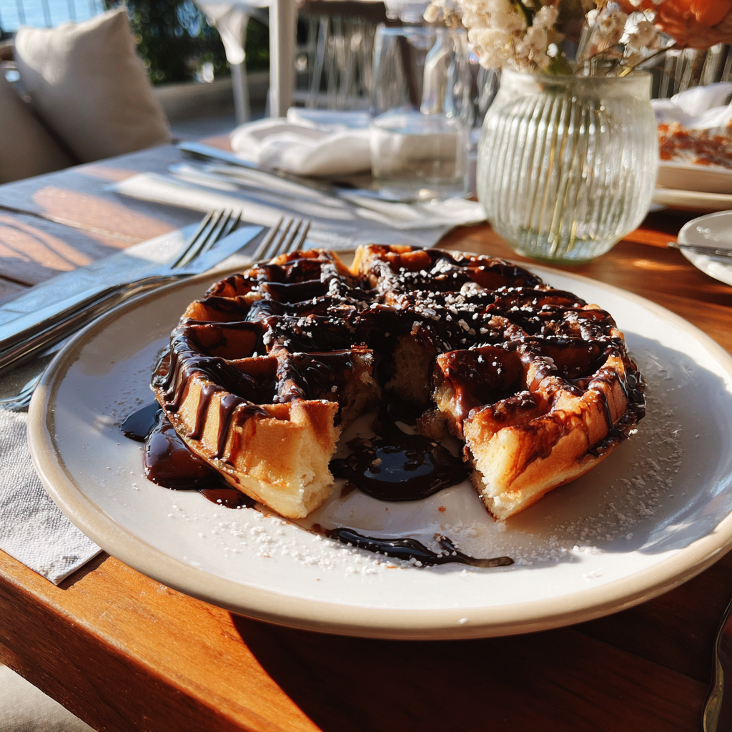Eine halb gegessene Waffel auf einem Tisch | Quelle: Midjourney