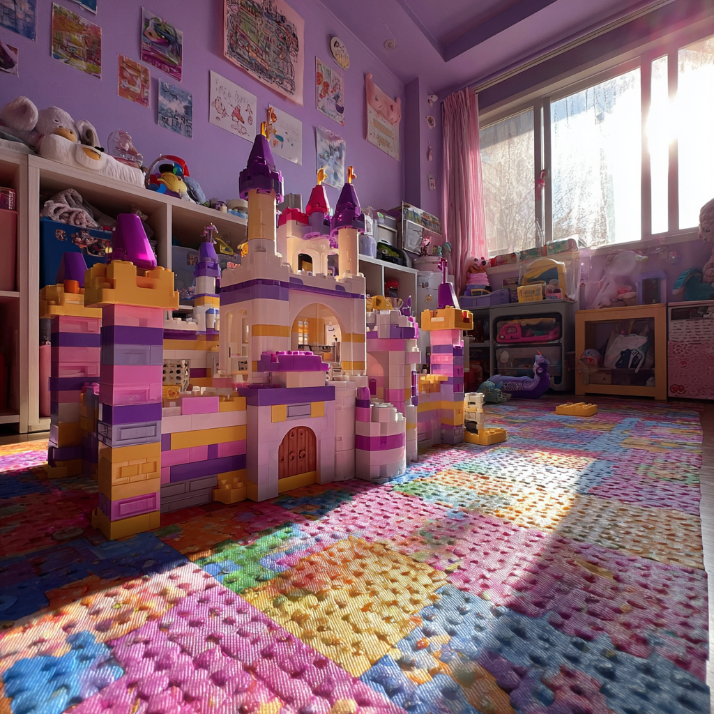 Eine LEGO-Steinburg im Kinderzimmer | Quelle: Midjourney