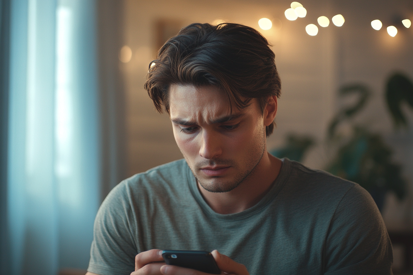 Ein Mann schaut auf sein Telefon | Quelle: Midjourney