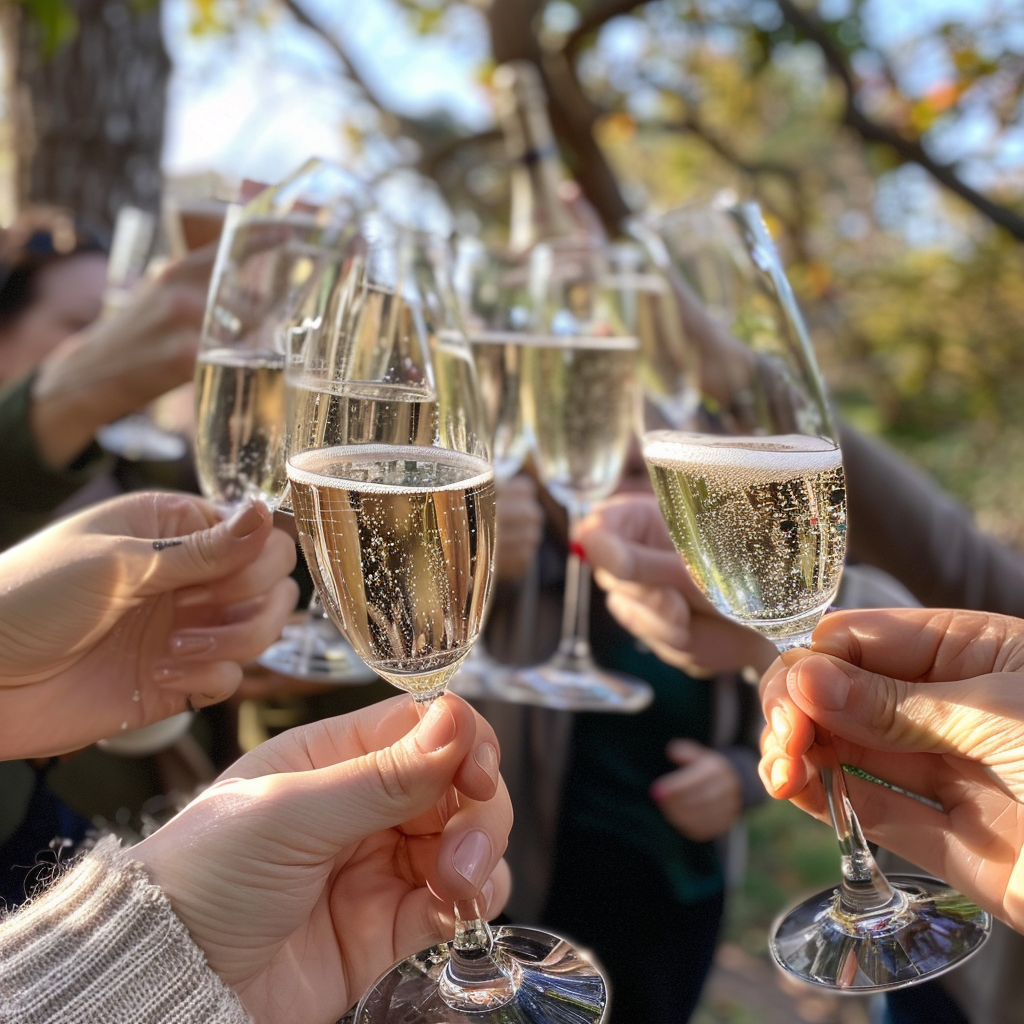 Menschen stoßen mit Champagner an | Quelle: Midjourney