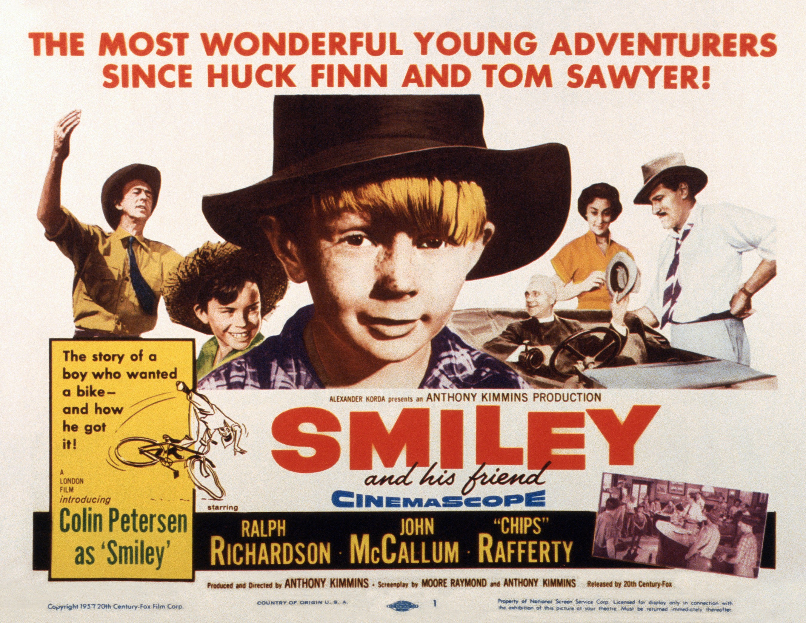 Das Plakat für den Film "Smiley" mit Chips Rafferty, Bruce Archer, Colin Petersen, Ralph Richardson, Jocelyn Hernfield und John McCallum, ca. 1956 | Quelle: Getty Images