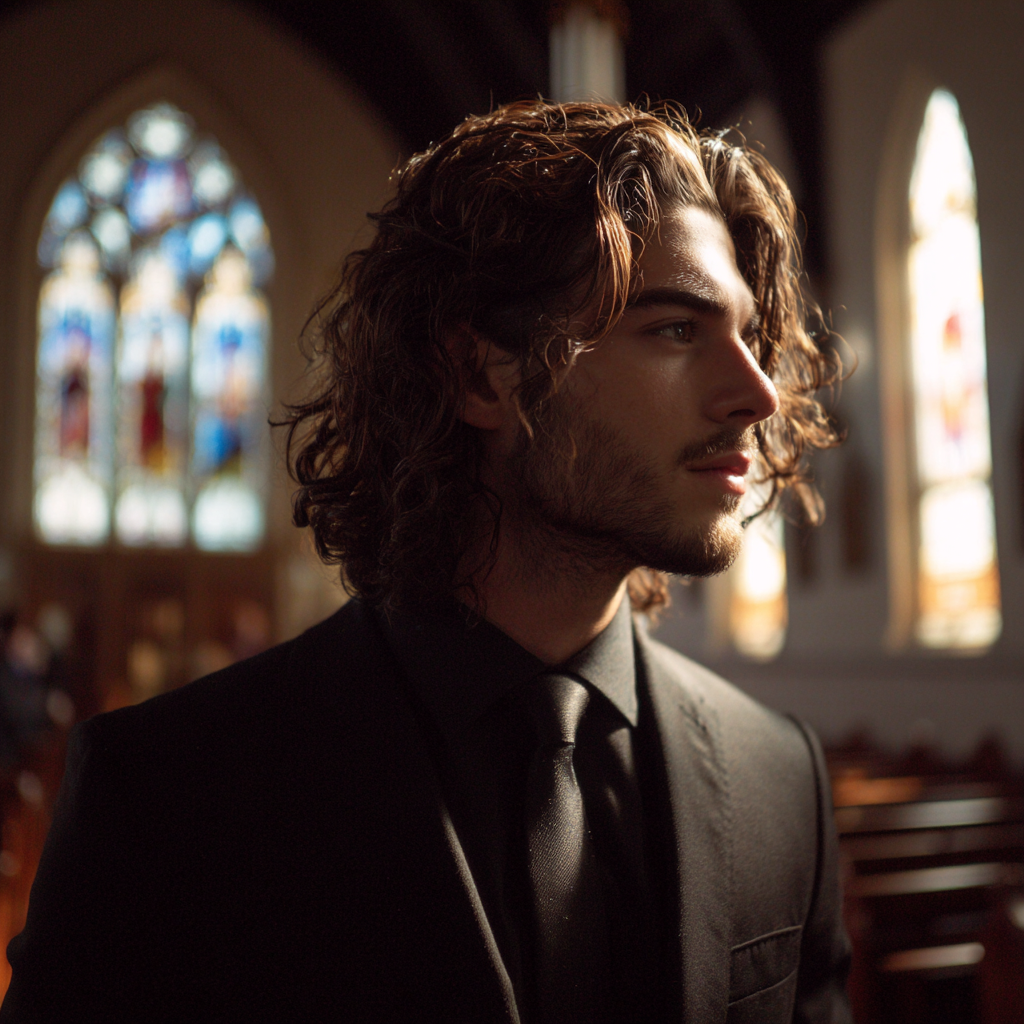 Ein junger Mann steht in einer Kirche | Quelle: Midjourney