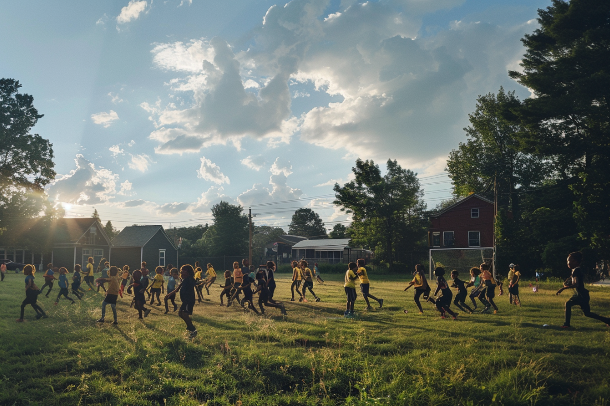 Kinder spielen auf einem Feld | Quelle: MidJourney