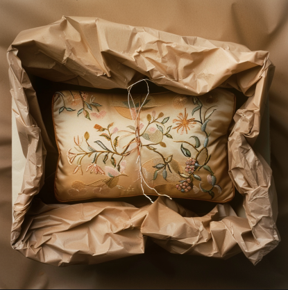 Ein Paket mit einem Kissen darin | Quelle: Midjourney
