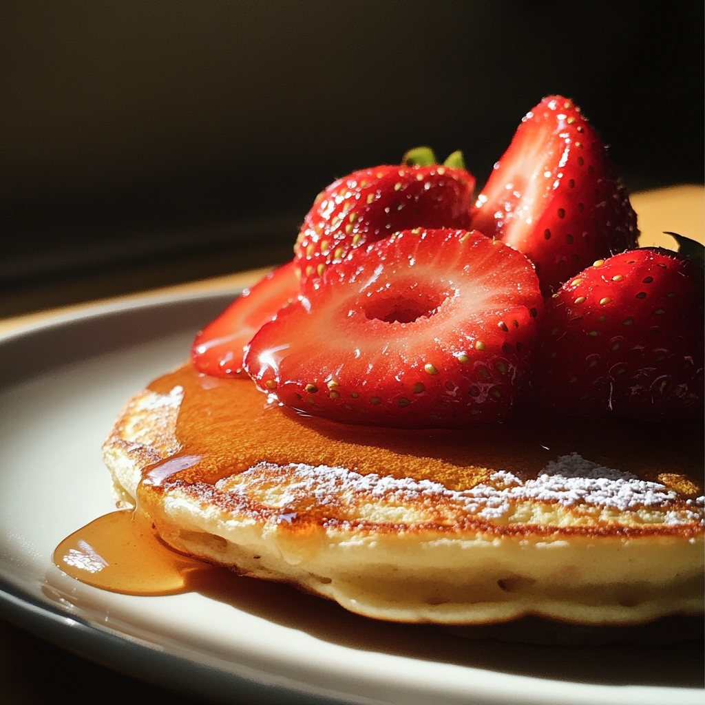 Erdbeeren auf Pfannkuchen | Quelle: Midjourney