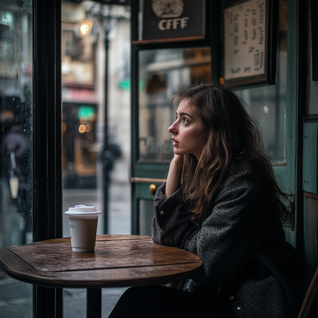 Eine Frau sitzt in einem Cafe | Quelle: Midjourney