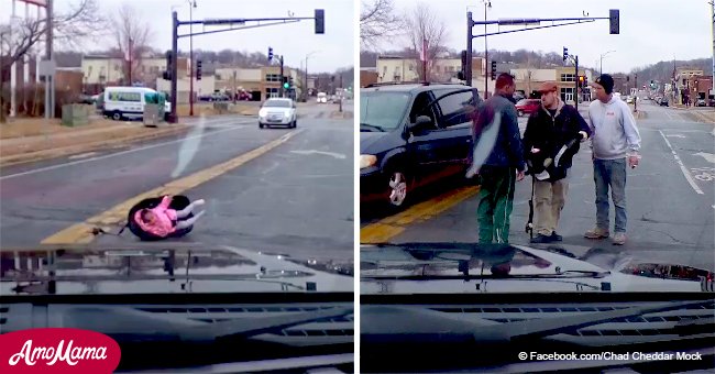 Ein schockierendes Video, das zeigt, wie aus dem fahrenden Auto ein Kindersitz mit dem Baby rausfällt