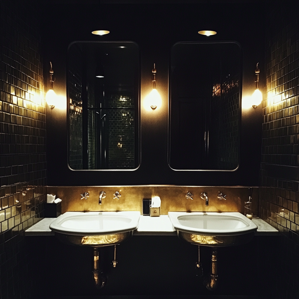 Ein schwarz-goldenes Restaurantbad | Quelle: Midjourney