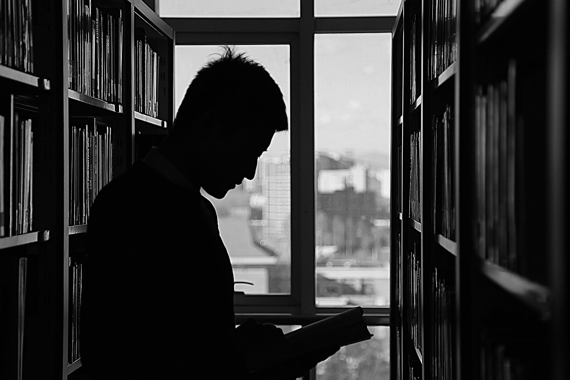 Die Silhouette eines Mannes, der ein Buch hält | Quelle: Pexels