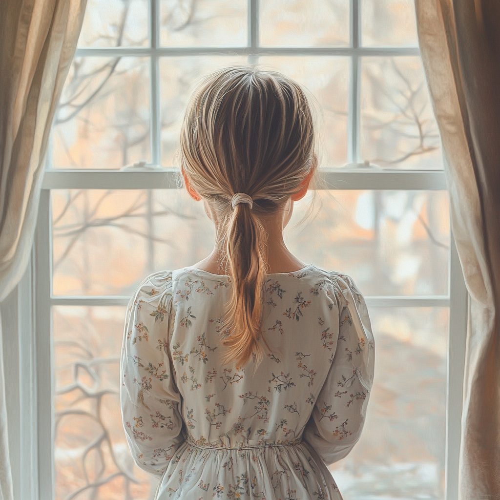 Ein kleines Mädchen, das an einem Fenster steht | Quelle: Midjourney